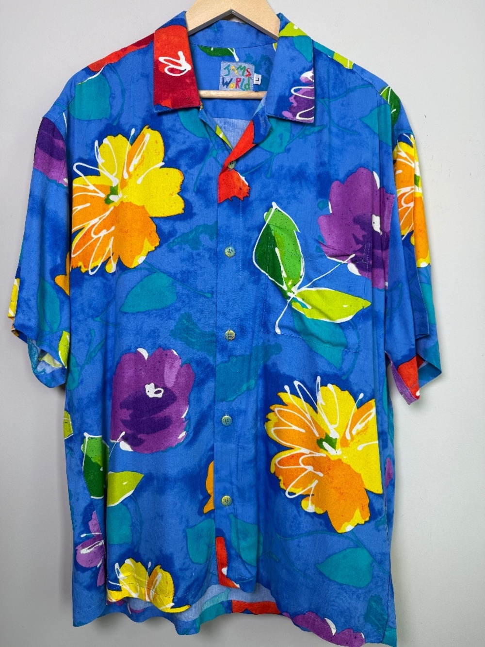 Jams World Velvet Print Art to Wear Watercolor Floral Button Up Shirt Blue L